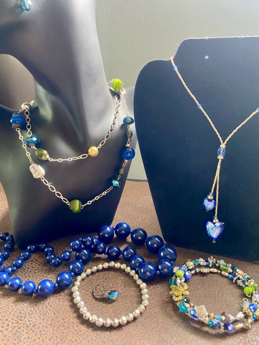 Blue Heart Pendant Necklace and Mixed Bead Jewelry Set